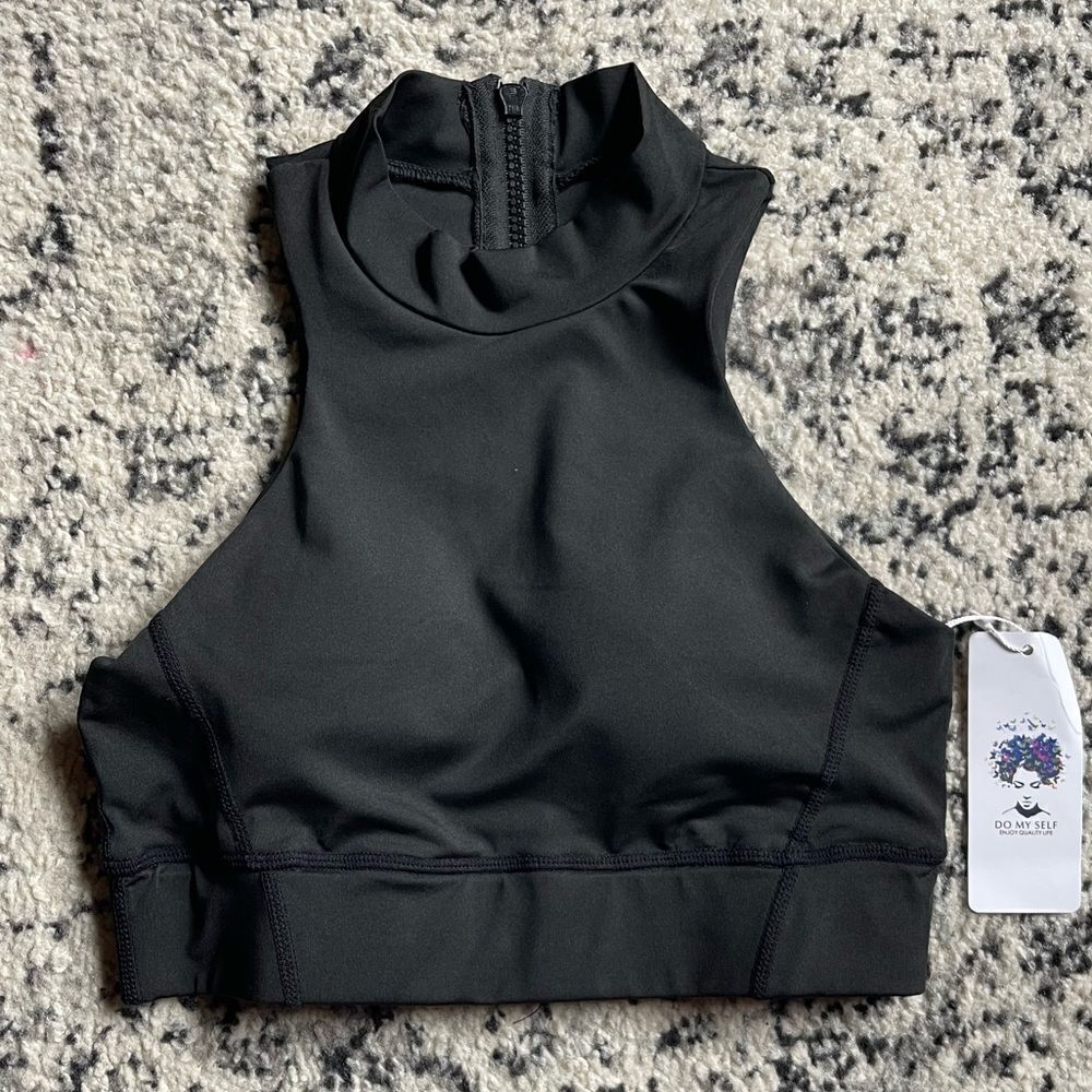 Small Do My Self black high neck back zipper bra